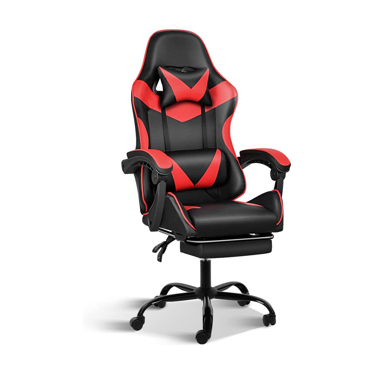 Black Red Gaming Chair with Retractable Footrest