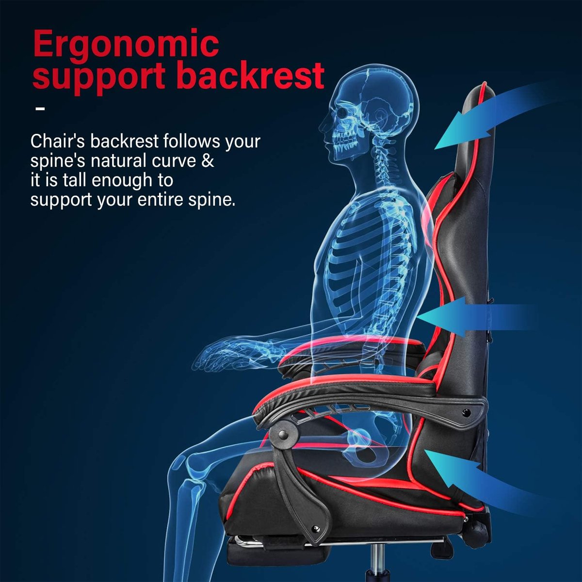 Black Red Gaming Chair with Retractable Footrest