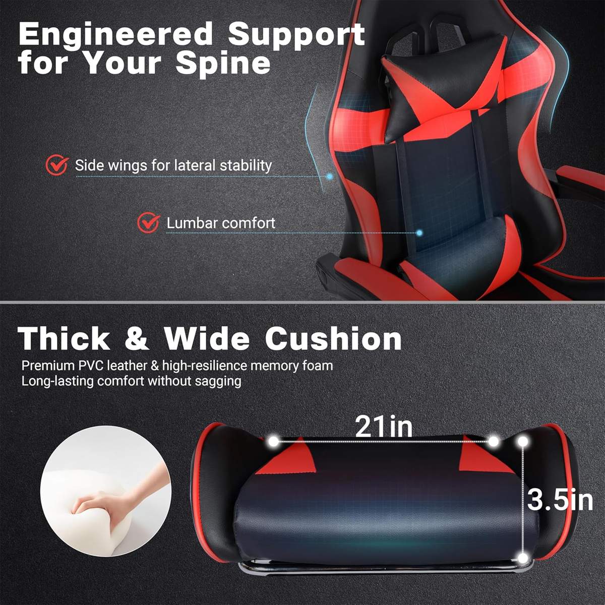 Black Red Gaming Chair with Retractable Footrest