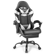 Black White Gaming Chair with Foldable Footrest