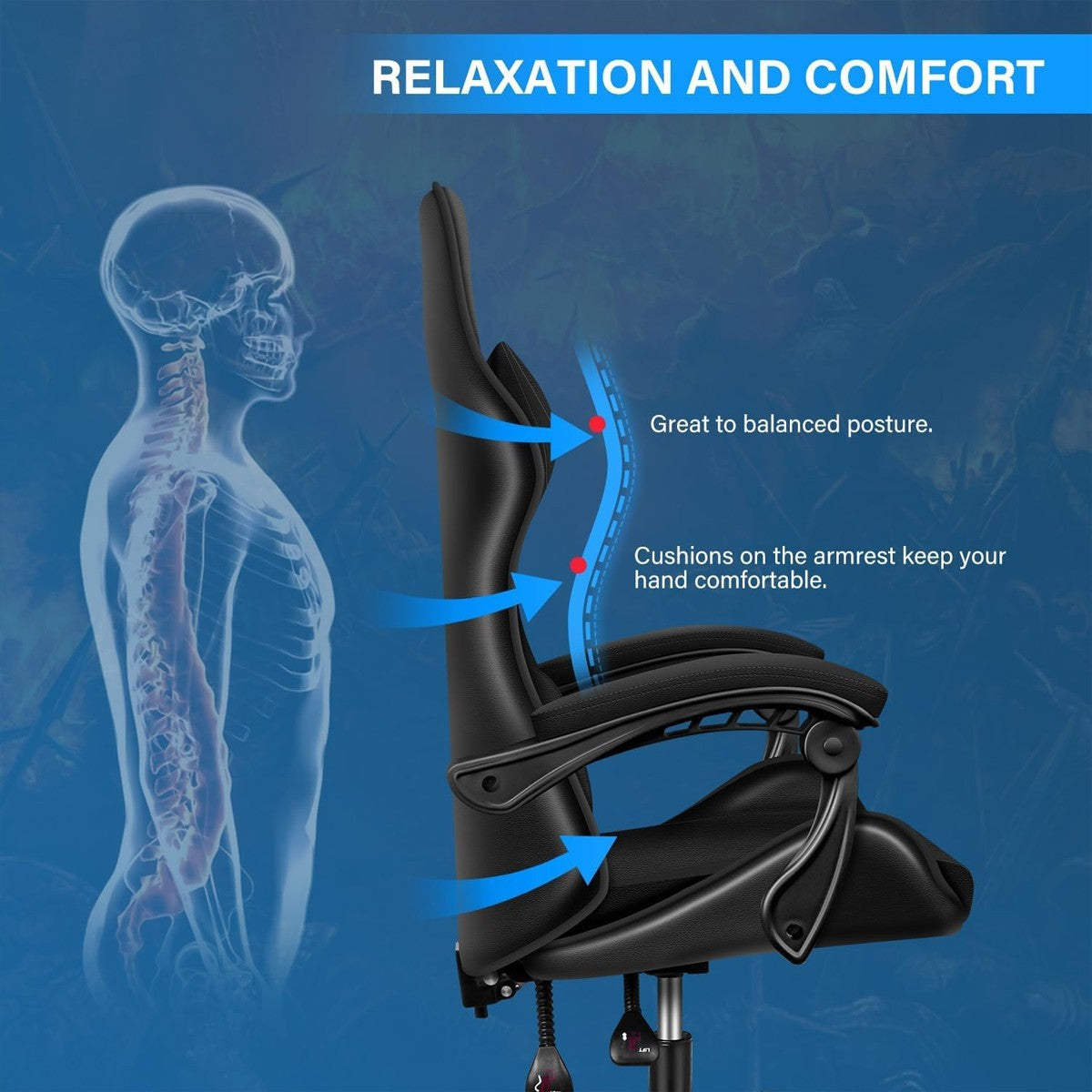 Black White Gaming Chair with Foldable Footrest