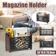 Wooden Magazine Rack with Metal Pattern Panel