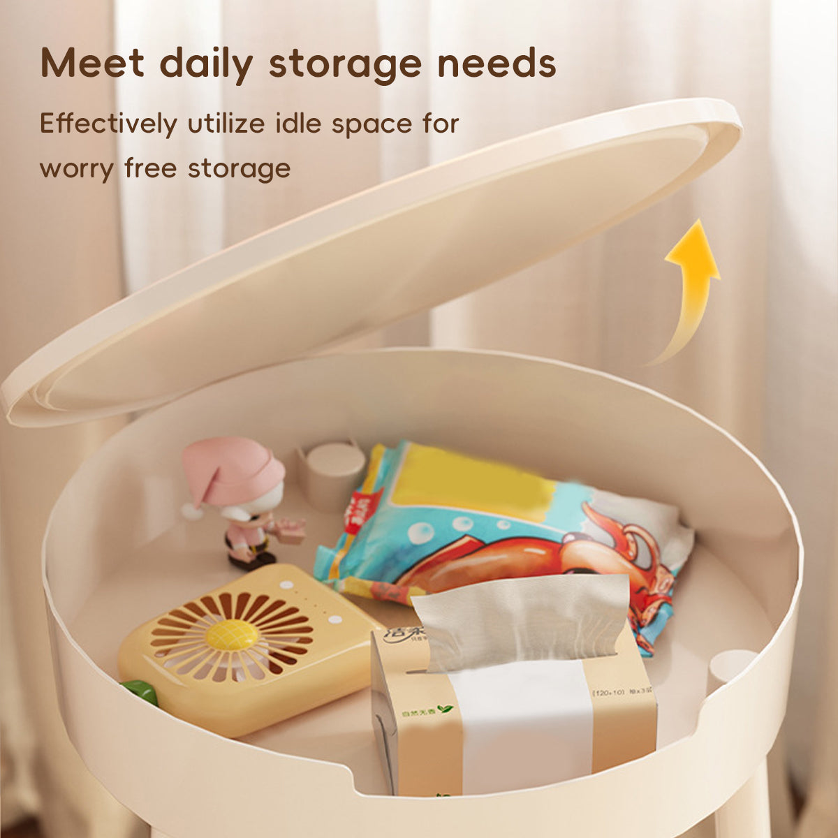 Minimalist Round Side Table with Tissue Box