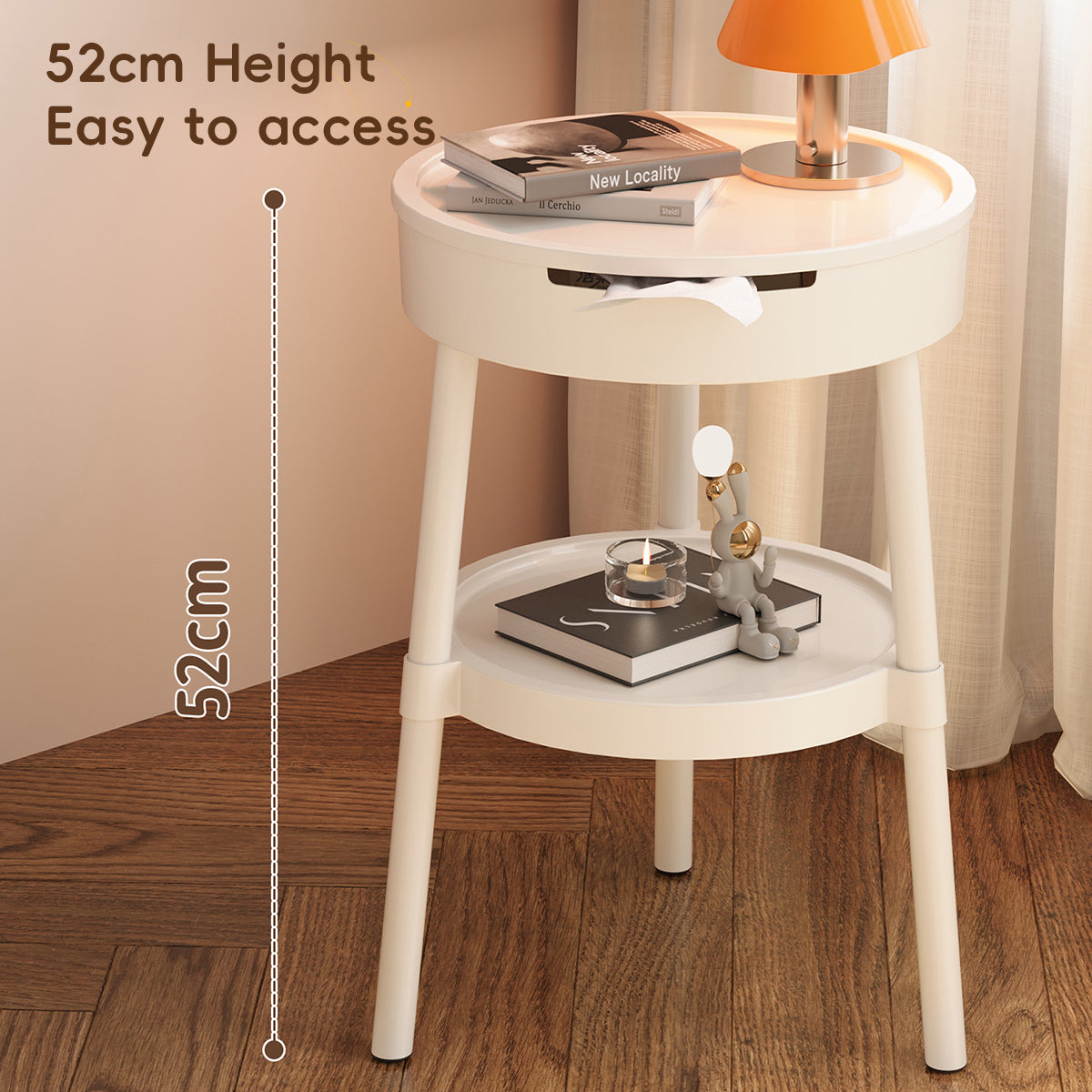 Minimalist Round Side Table with Tissue Box