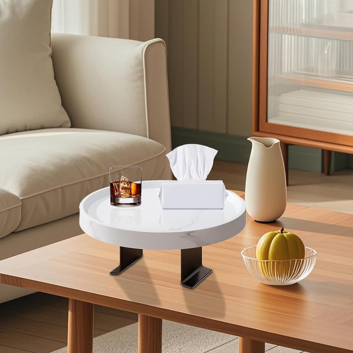 Adjustable Sofa Side Table with Marble Top