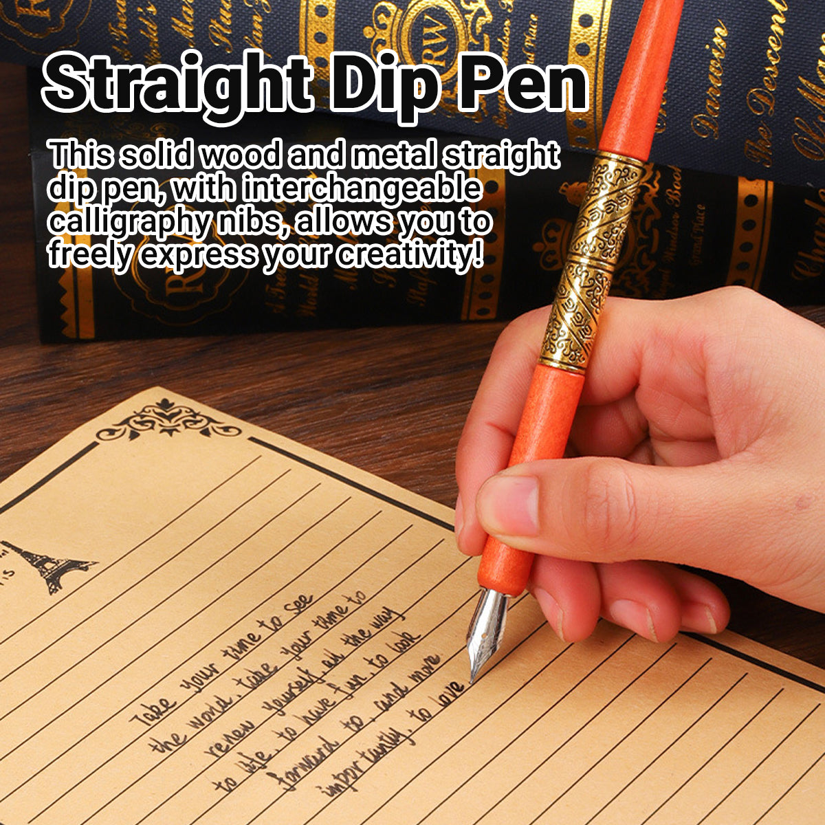 Vintage Feather Quill Pen Set with Ink Bottle and Tools