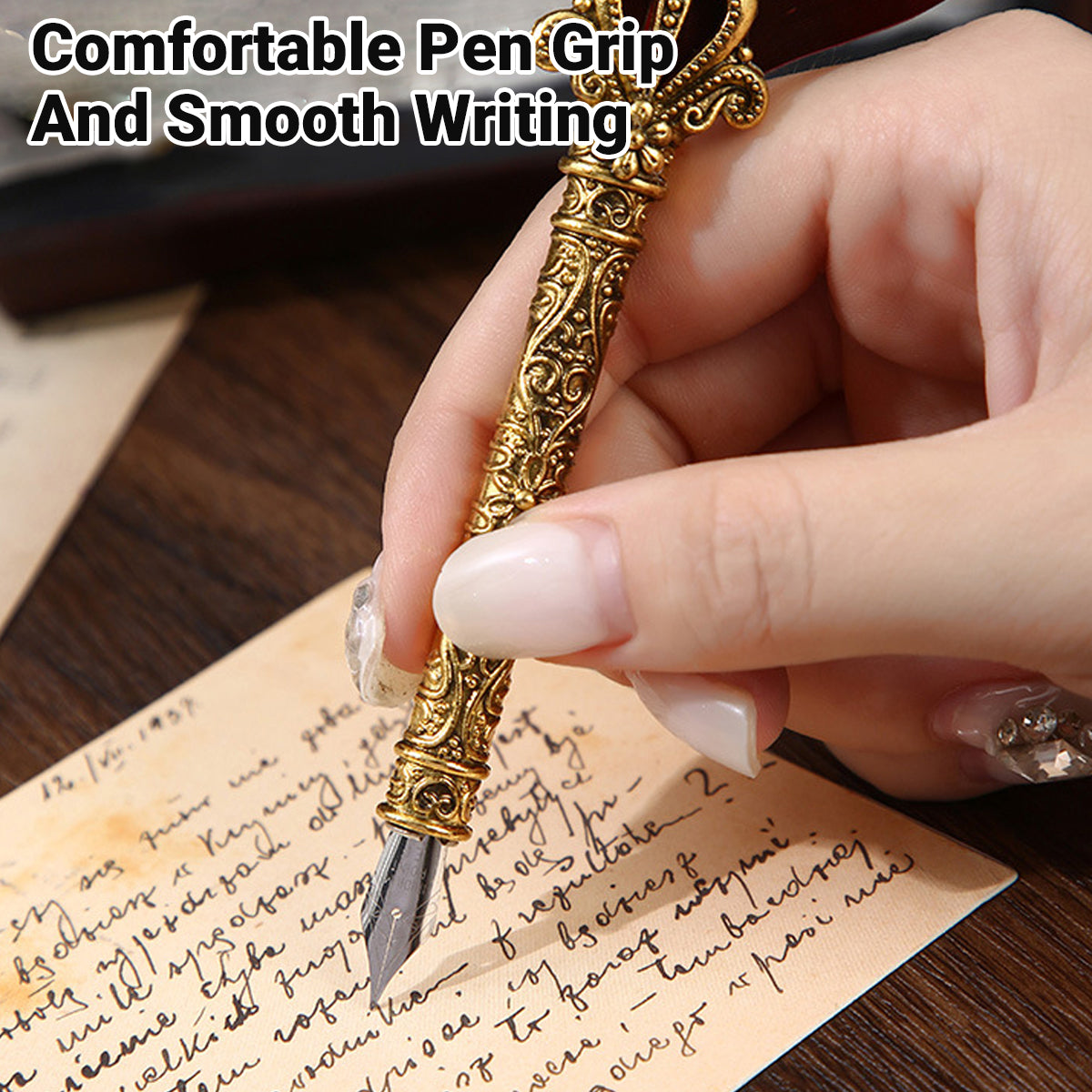 Vintage Feather Quill Pen Set with Ink Bottle and Tools