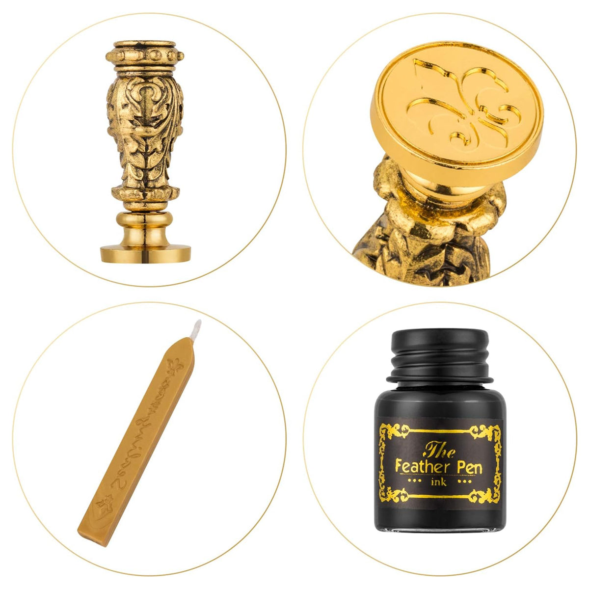 Vintage Feather Quill Pen Set with Ink Bottle and Tools