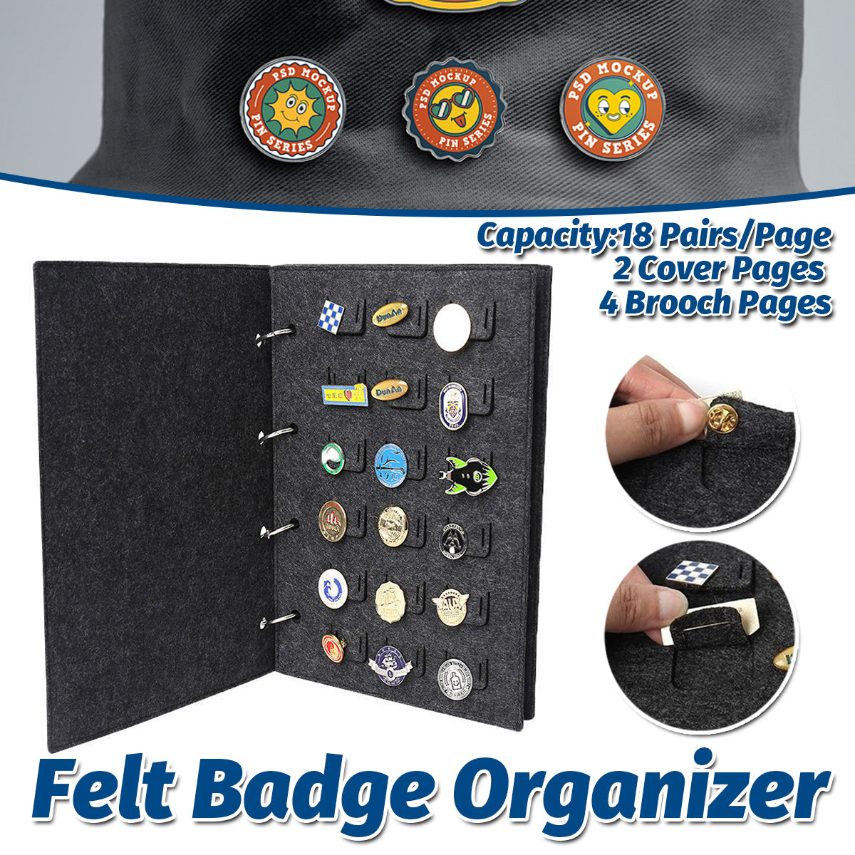 Felt Storage Book Loose-Leaf Folder for Badge Brooches