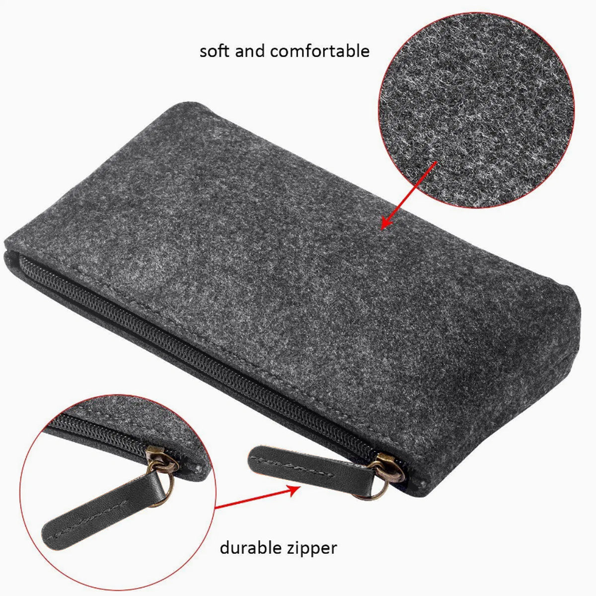 10 Pcs Felt Pencil Case Set Large Capacity Grey Zipper