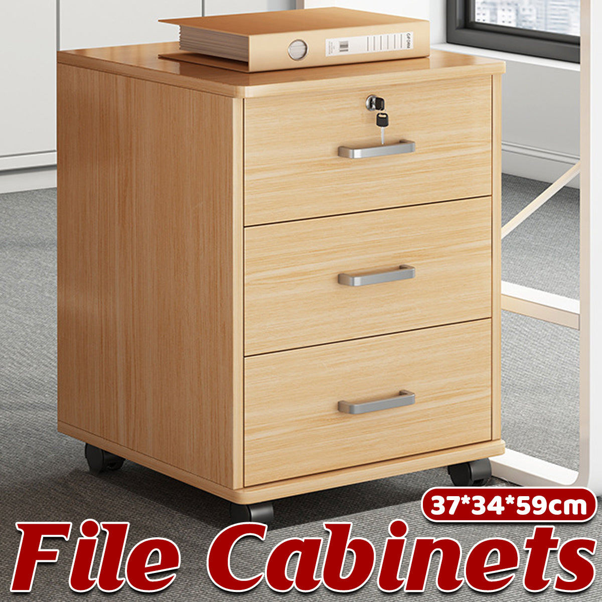 3-Drawer Rolling File Cabinet with Lock for Under-Desk Use