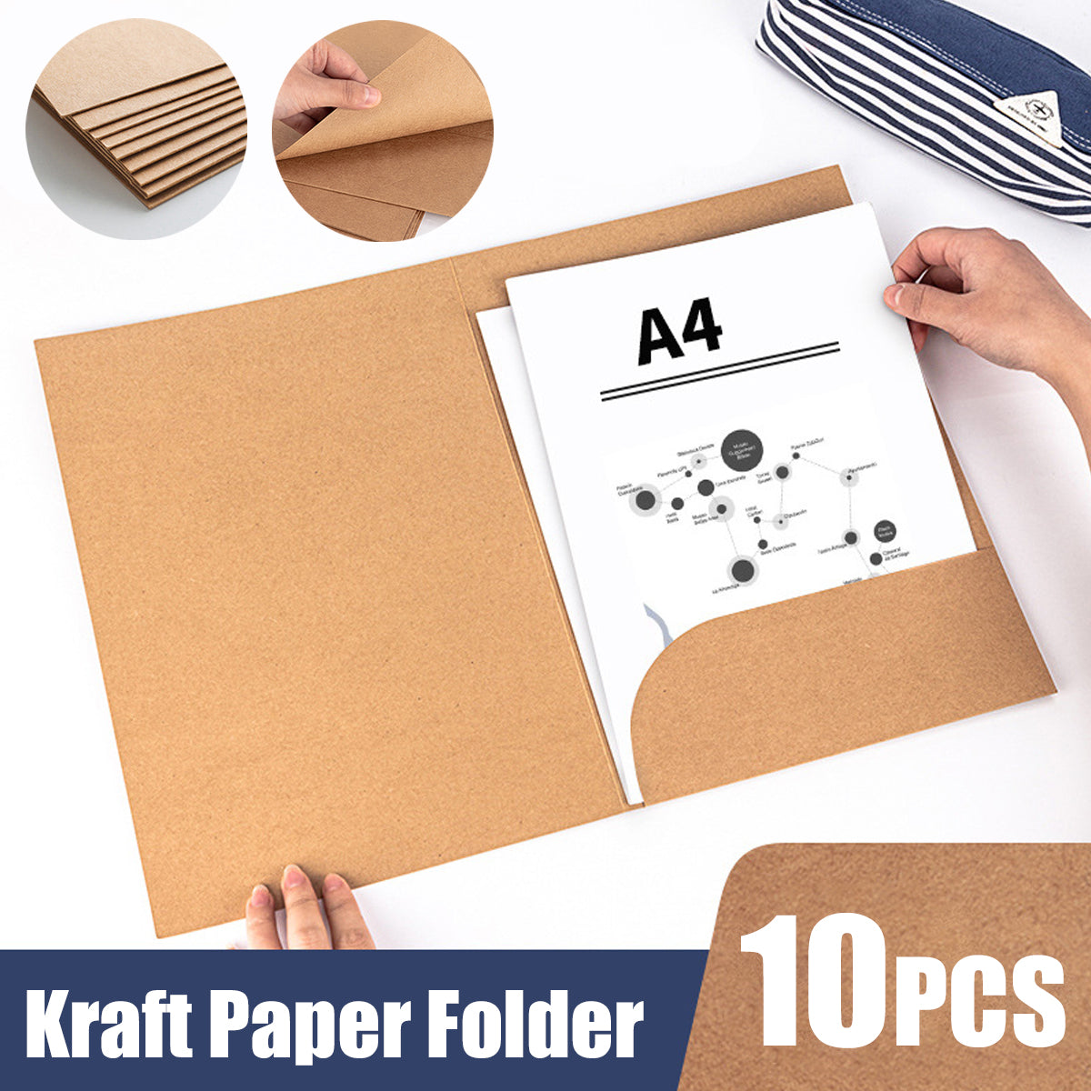 10pcs Kraft Paper File Folders for A4 Documents