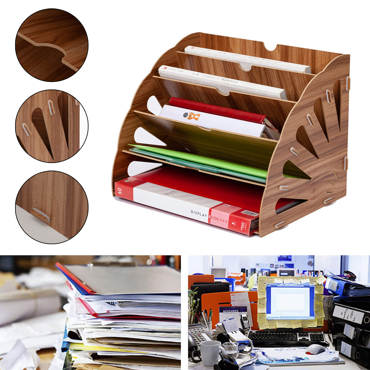 Multi Tier Fan Shaped Wood Desktop Storage Box