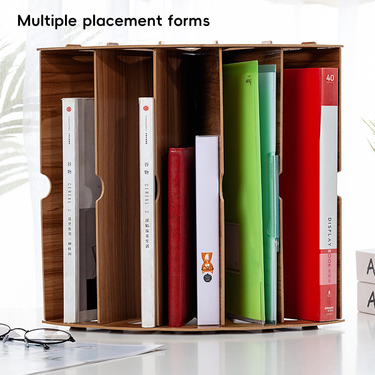 Multi Tier Fan Shaped Wood Desktop Storage Box