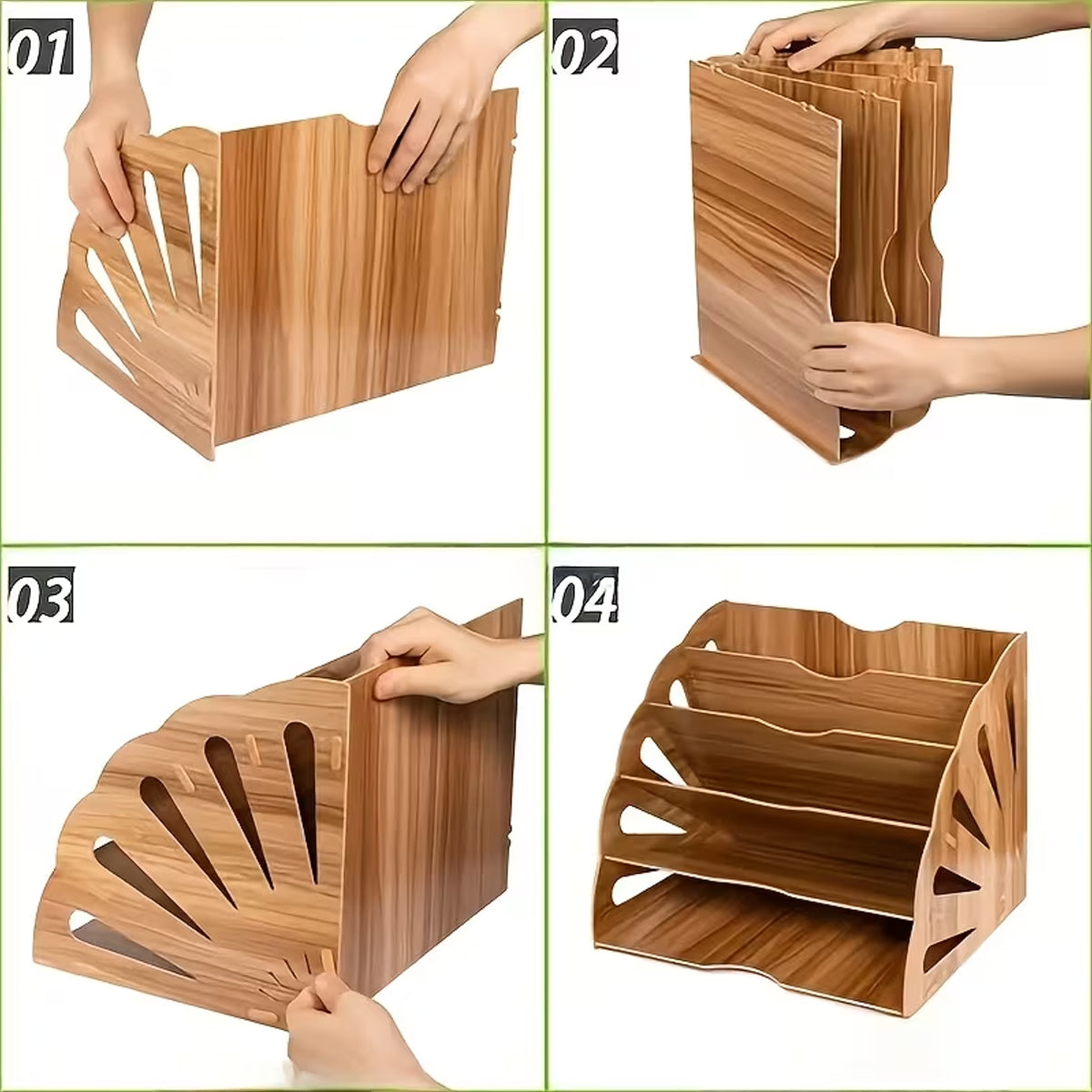 Multi Tier Fan Shaped Wood Desktop Storage Box