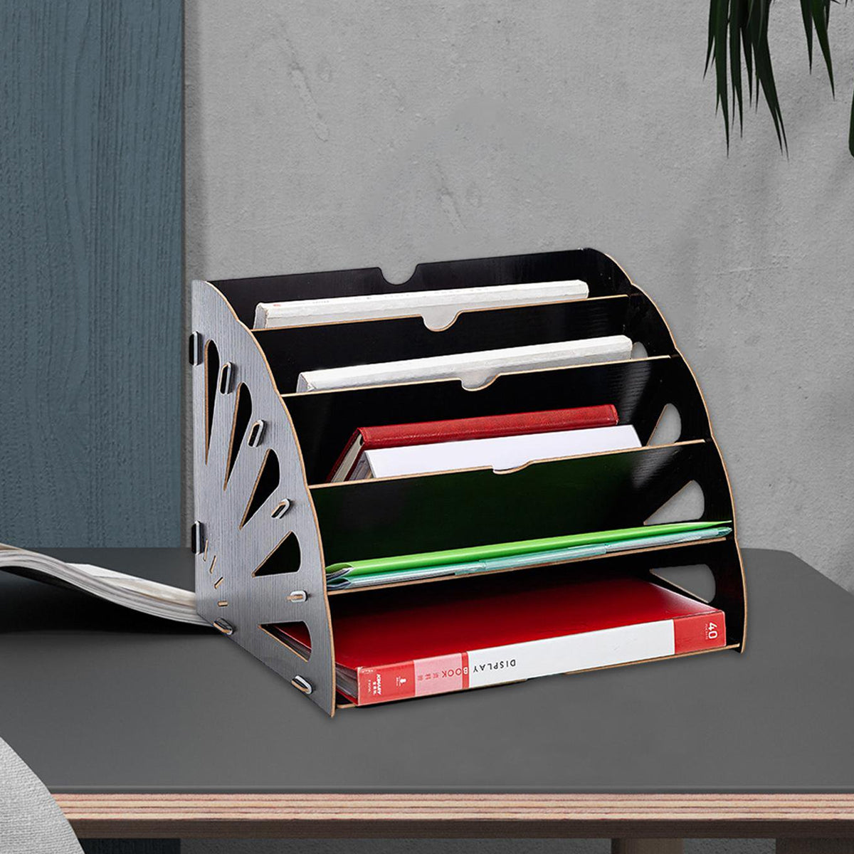 Multi Tier Fan Shaped Wood Desktop Storage Box