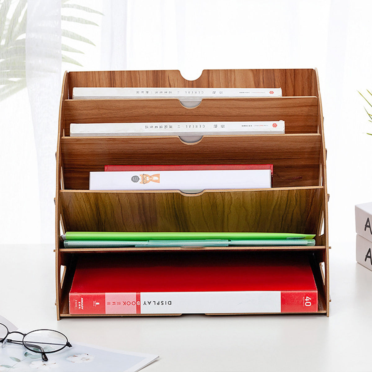 Multi Tier Fan Shaped Wood Desktop Storage Box