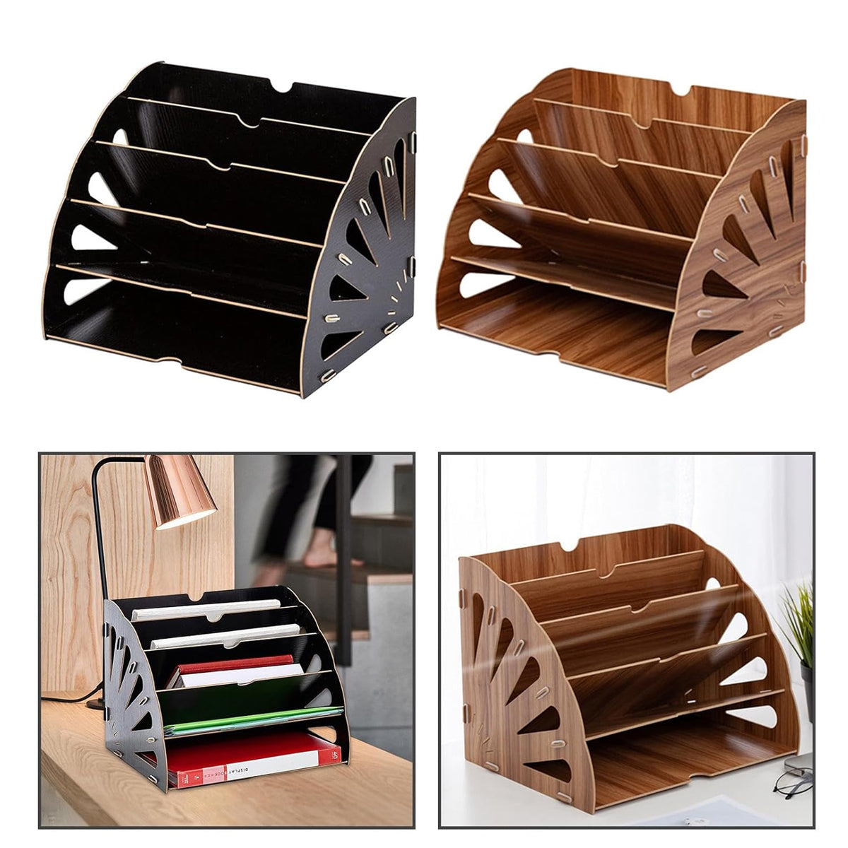 Multi Tier Fan Shaped Wood Desktop Storage Box