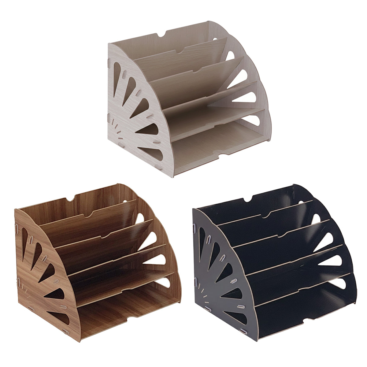 Multi Tier Fan Shaped Wood Desktop Storage Box