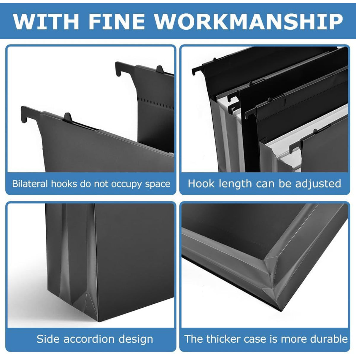 6 Pcs Waterproof Hanging File Folders Expandable Gusset Black