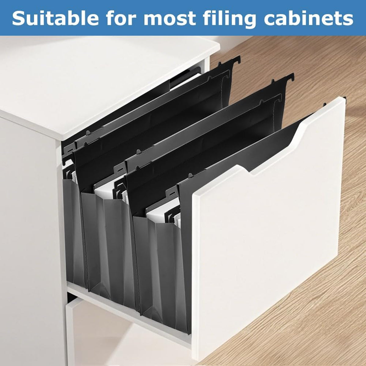 6 Pcs Waterproof Hanging File Folders Expandable Gusset Black