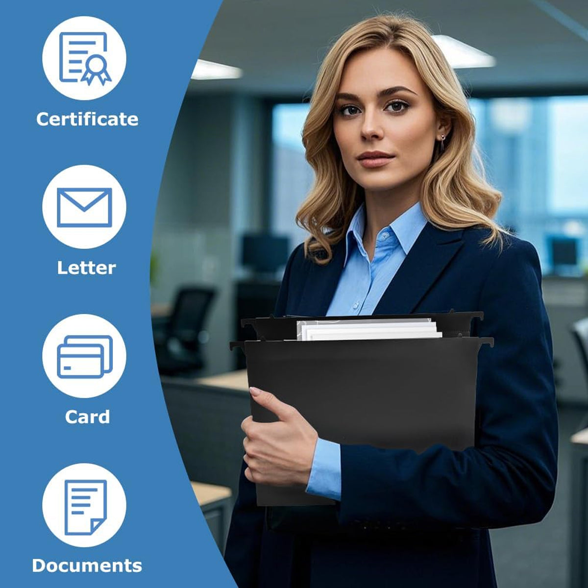 6 Pcs Waterproof Hanging File Folders Expandable Gusset Black