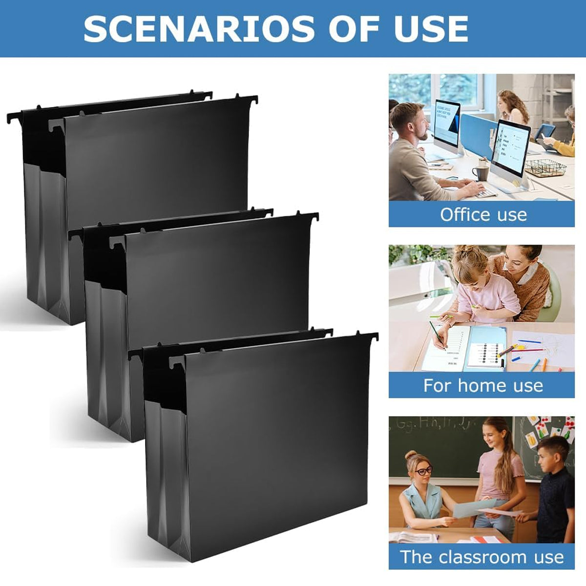 6 Pcs Waterproof Hanging File Folders Expandable Gusset Black