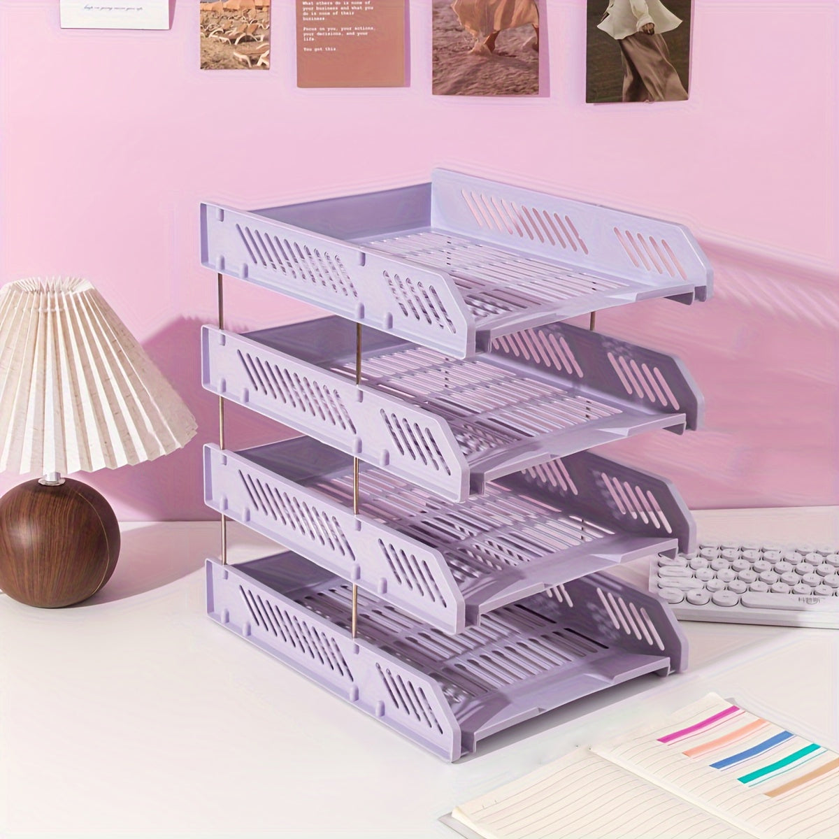 4-Tier Desktop Storage Rack with Ventilated Plastic Trays