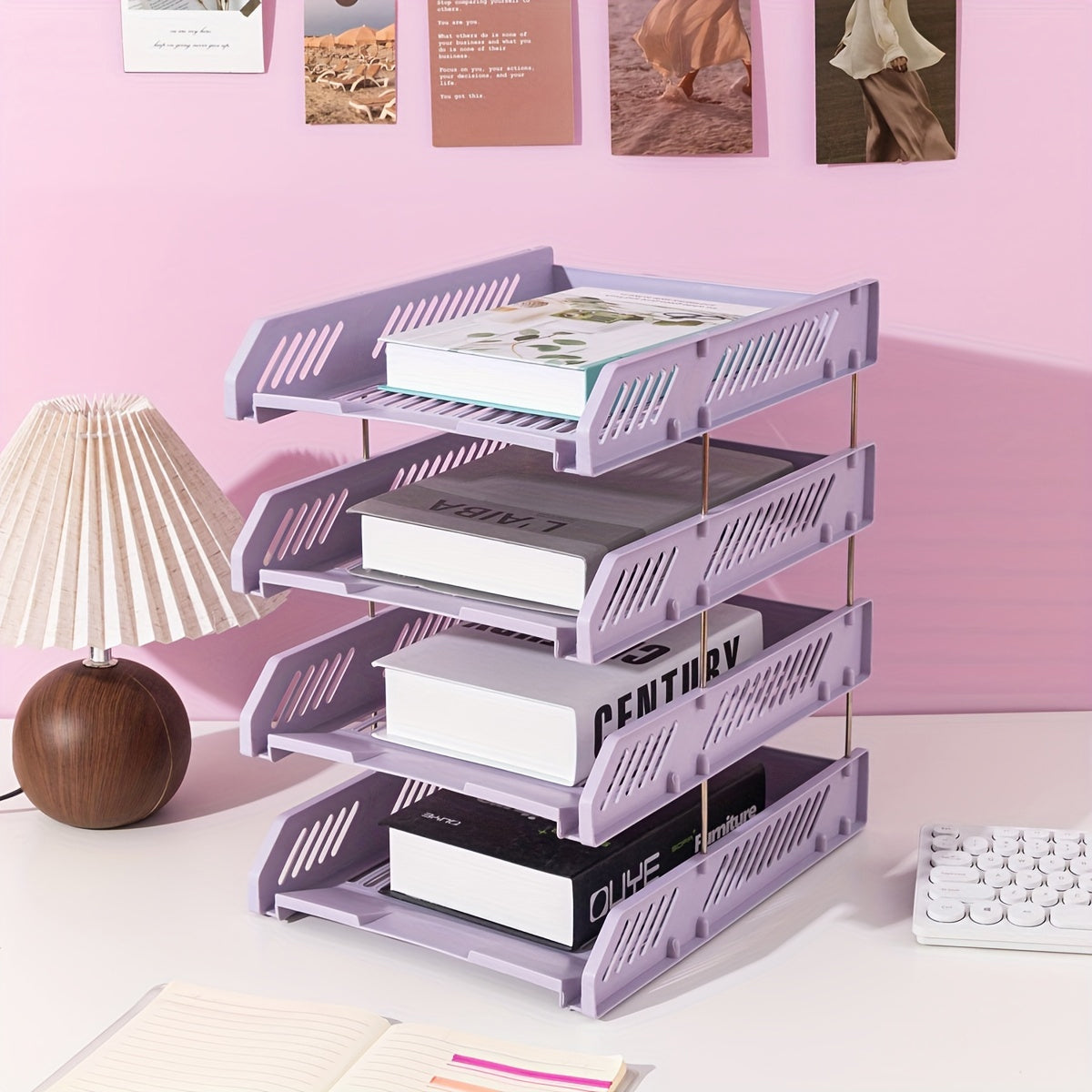 4-Tier Desktop Storage Rack with Ventilated Plastic Trays