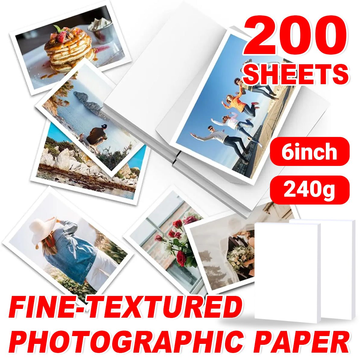200 Sheets 6x4 Inch Photo Paper Velvet Surface 240gsm