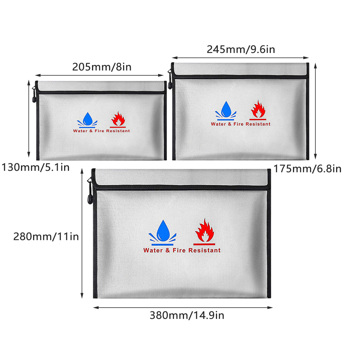 3 Pcs Fireproof Document Bag Water Resistant Coating