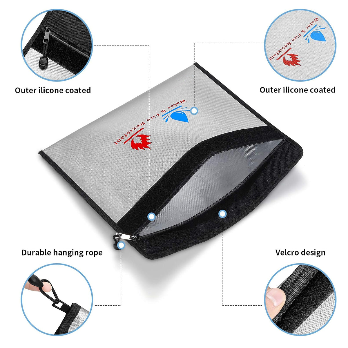 3 Pcs Fireproof Document Bag Water Resistant Coating
