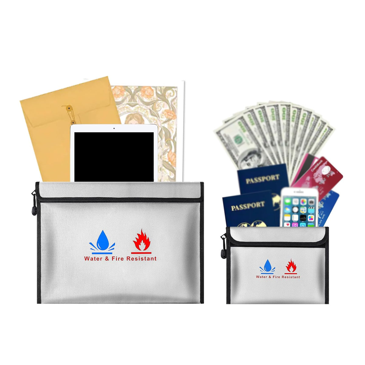 3 Pcs Fireproof Document Bag Water Resistant Coating