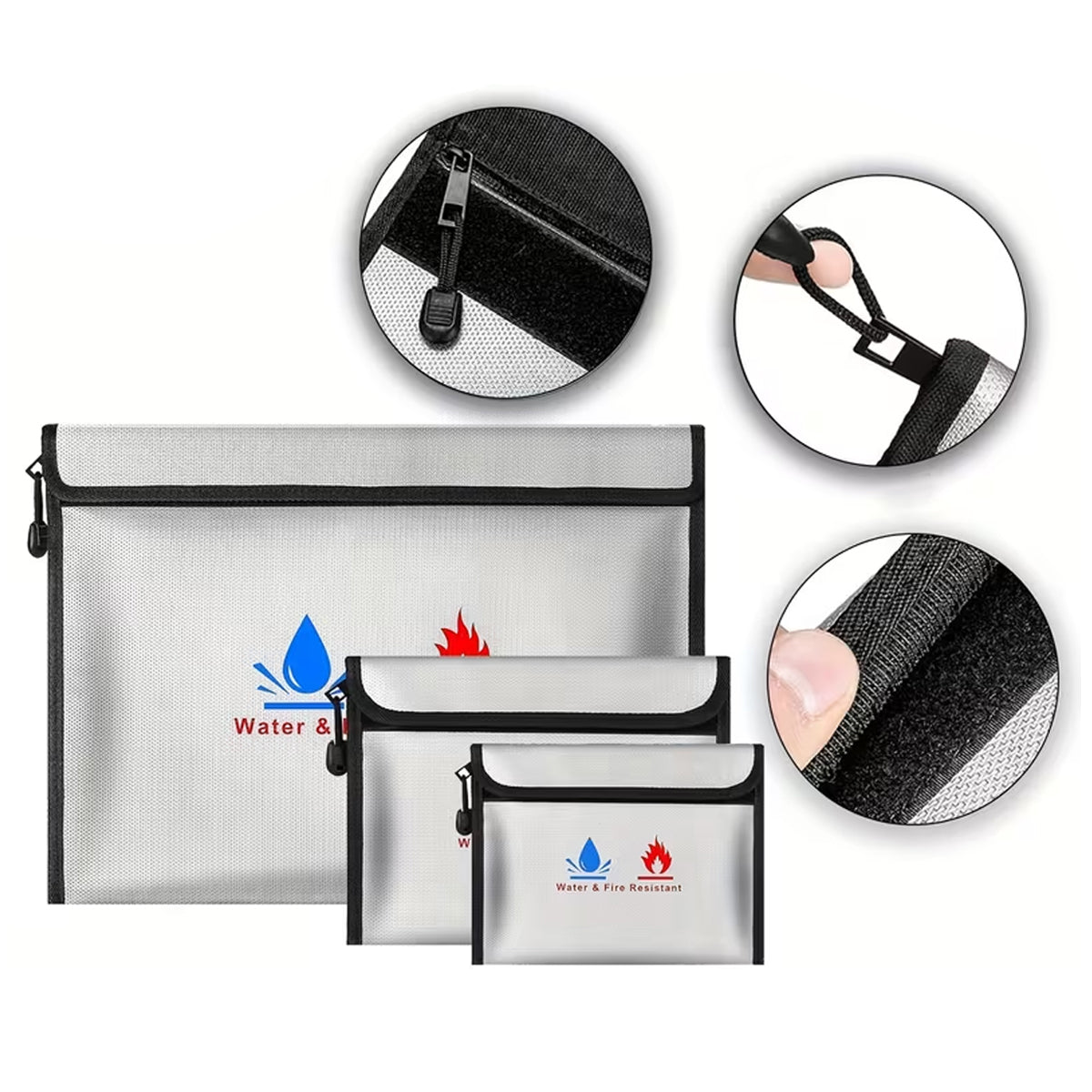 3 Pcs Fireproof Document Bag Water Resistant Coating