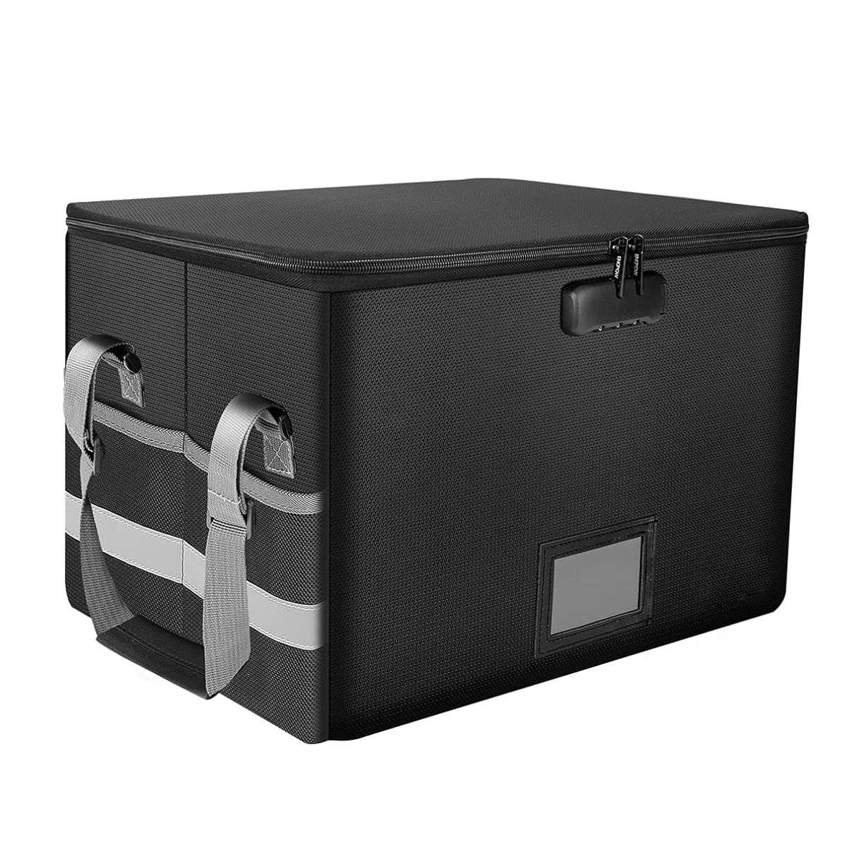 Fireproof File Box Lockable Foldable Storage with Pockets Black