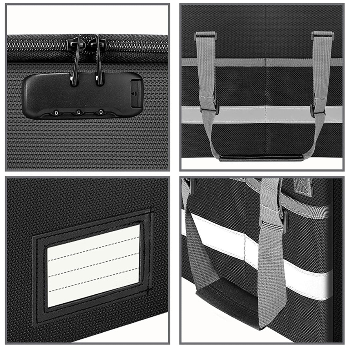 Fireproof File Box Lockable Foldable Storage with Pockets Black