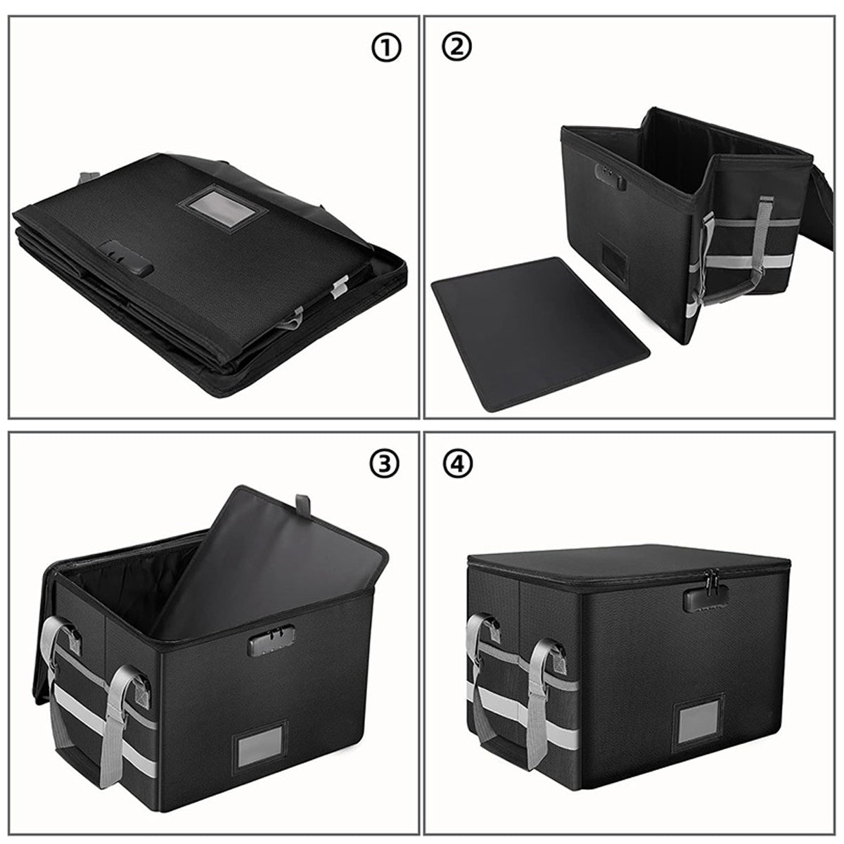 Fireproof File Box Lockable Foldable Storage with Pockets Black