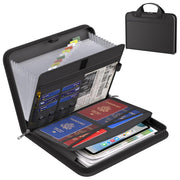 Fireproof Organ Folder with Handle Zipper Black Multi-Pocket