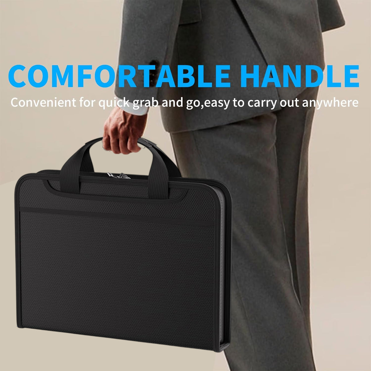 Fireproof Organ Folder with Handle Zipper Black Multi-Pocket