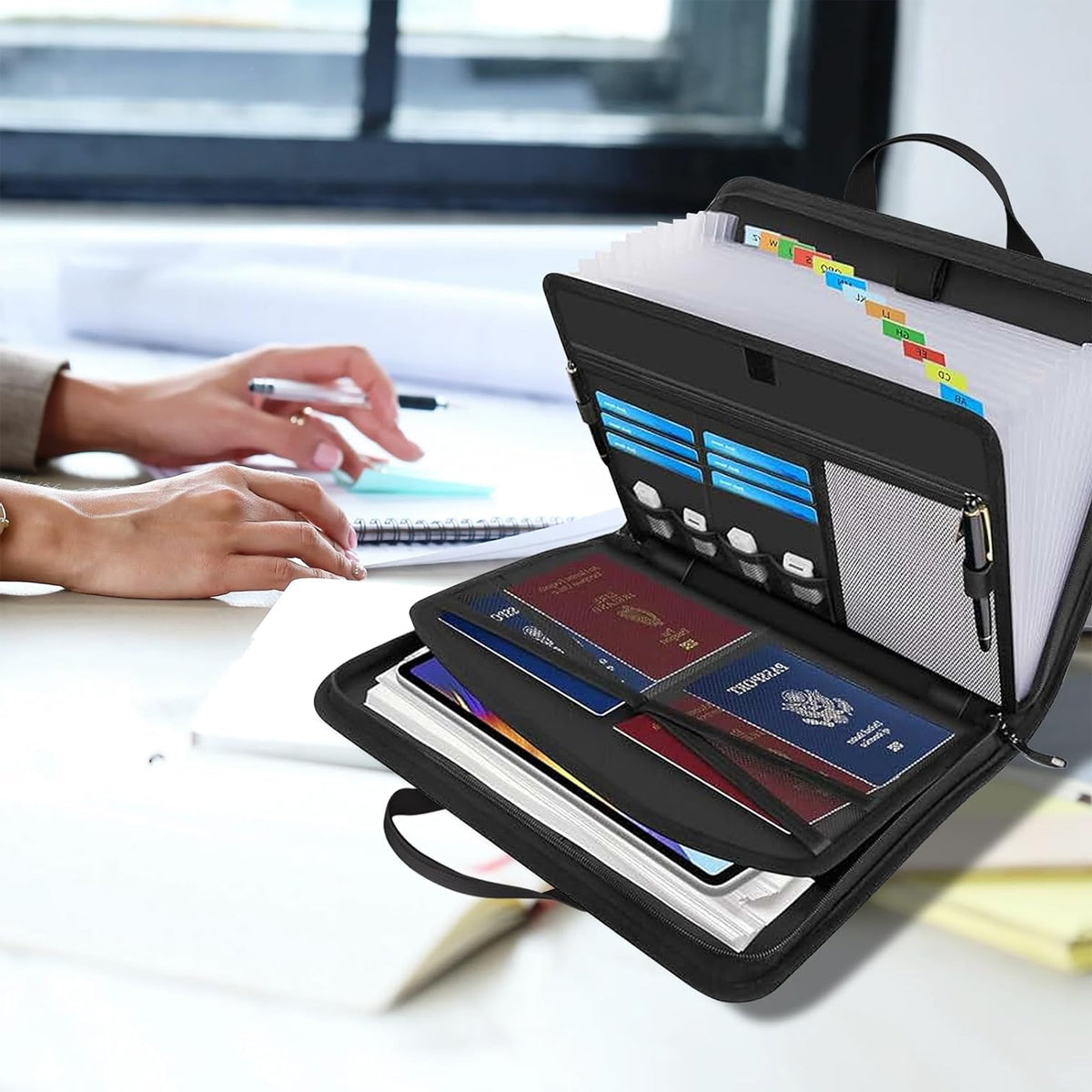 Fireproof Organ Folder with Handle Zipper Black Multi-Pocket