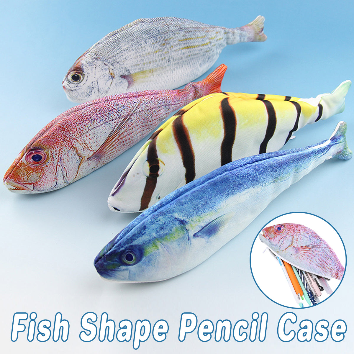 Creative Fish Pencil Case Large Capacity Waterproof Oxford Zip