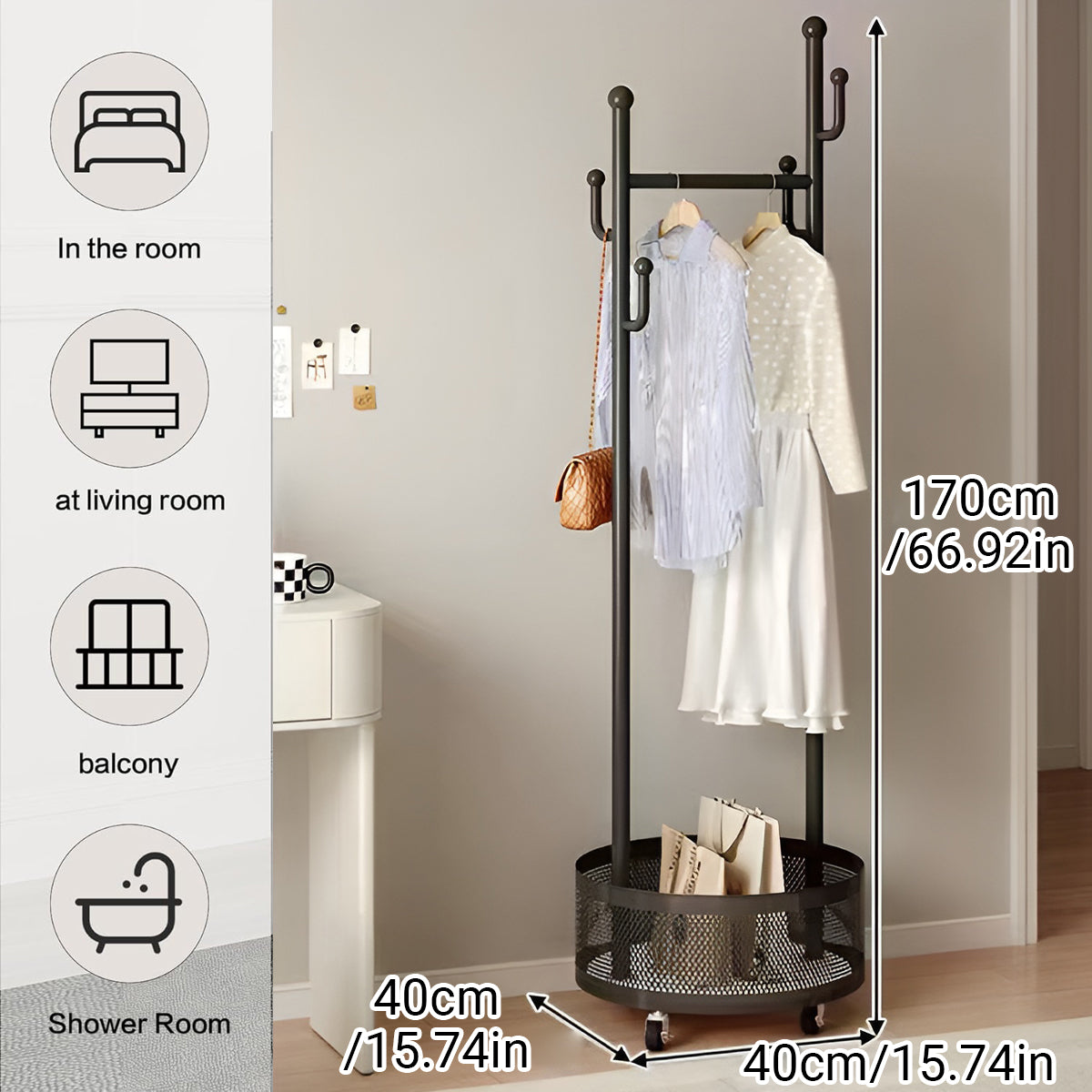Moveable Floor Coat Rack for Bedroom Storage