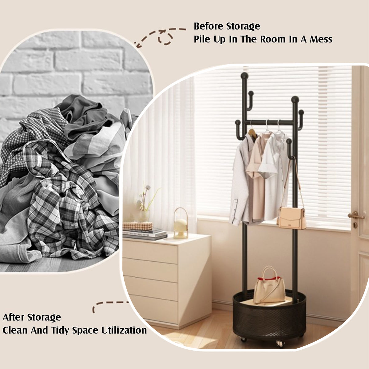 Moveable Floor Coat Rack for Bedroom Storage