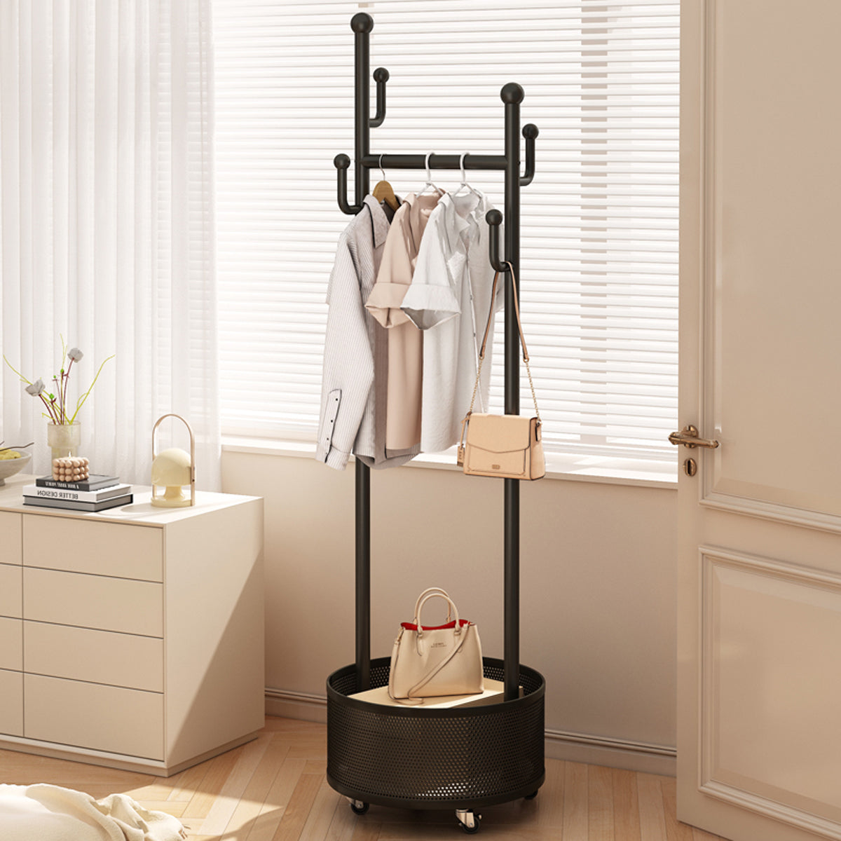 Moveable Floor Coat Rack for Bedroom Storage