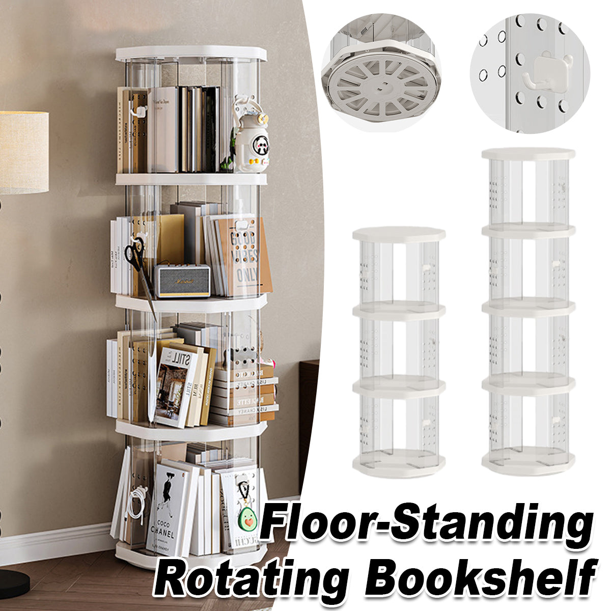Floor Standing Rotating Bookshelf Clear Panels