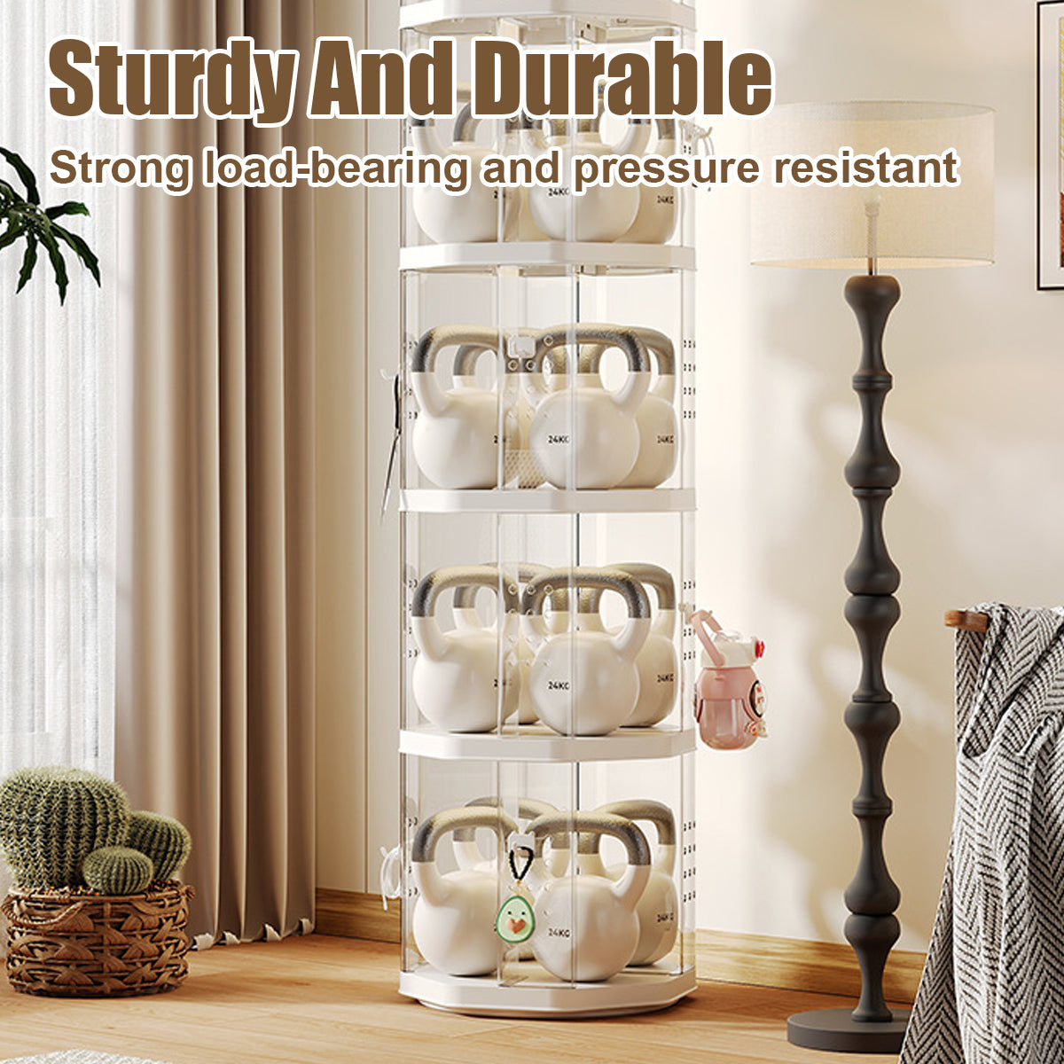 Floor Standing Rotating Bookshelf Clear Panels