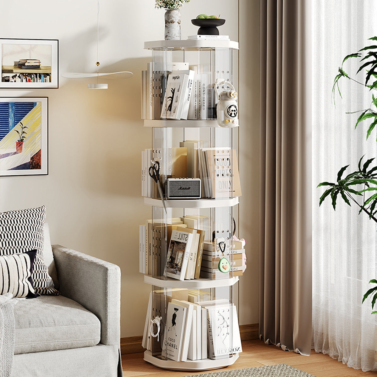 Floor Standing Rotating Bookshelf Clear Panels