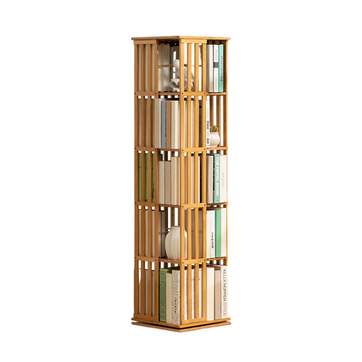 5-Shelf Rotating Bamboo Bookshelf 360 Floor Stand