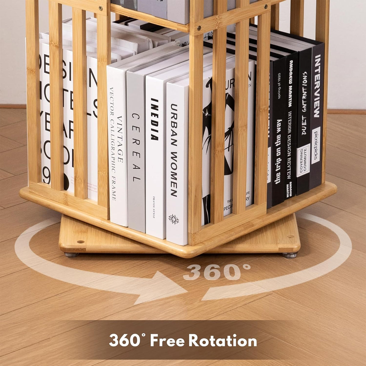 5-Shelf Rotating Bamboo Bookshelf 360 Floor Stand