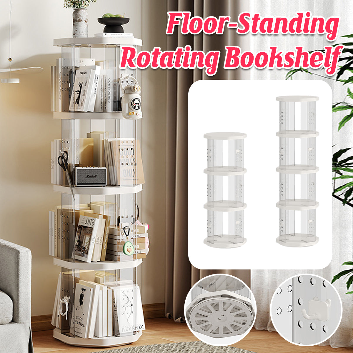 Floor Standing Rotating Bookshelf Clear Panels